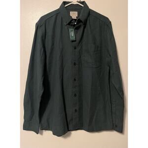 LL Bean Flannel Houndstooth Shirt Mens Green Pocket Medium Slightly Fitted New